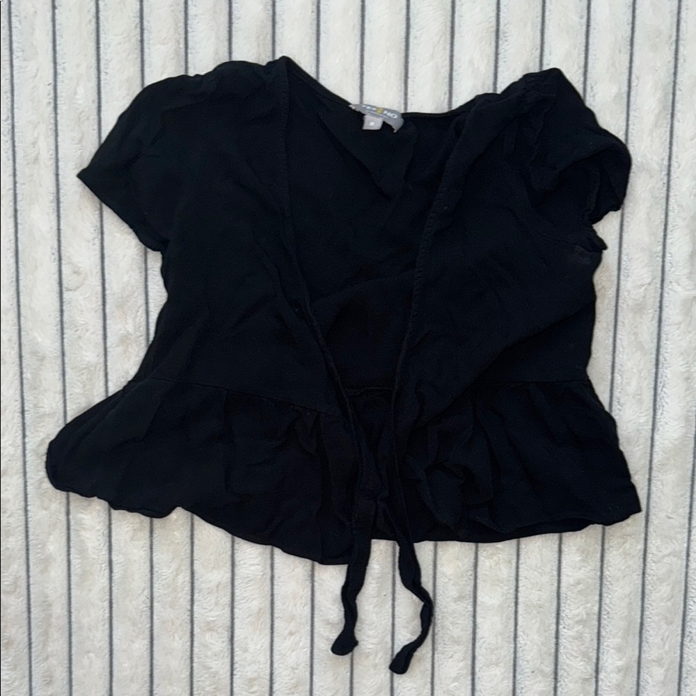 Black Short Sleeve Crop Top with Tie Front